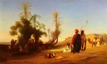 Charles Theodore Frere Painting - Halte A LOasis Arabian Orientalist Charles Theodore Frere